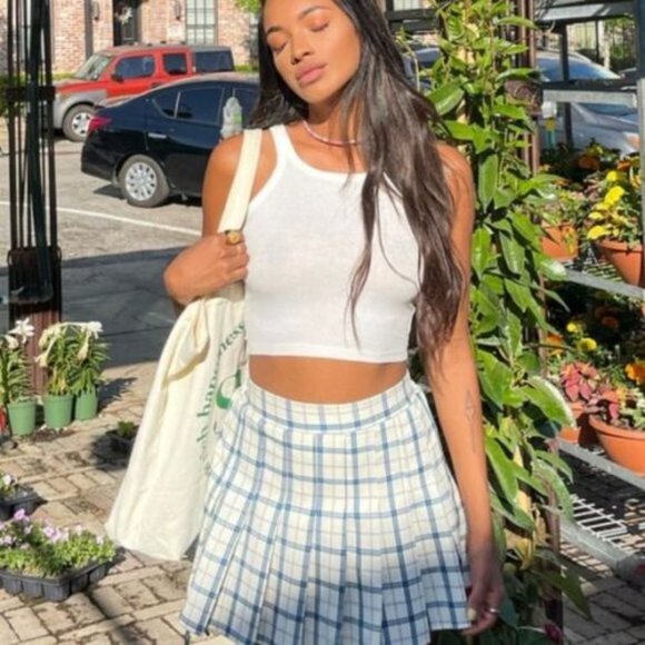 PRINCESS POLLY XS/S Lona Mini Skirt in White/Blue - Picture 1 of 5